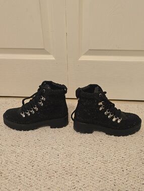 Steve Madden Black Glitter Lace-Up Ankle Boot